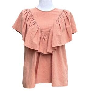 Zara Top Size Small Sleeveless Crew Neck Deep V Ruffle Embellishment